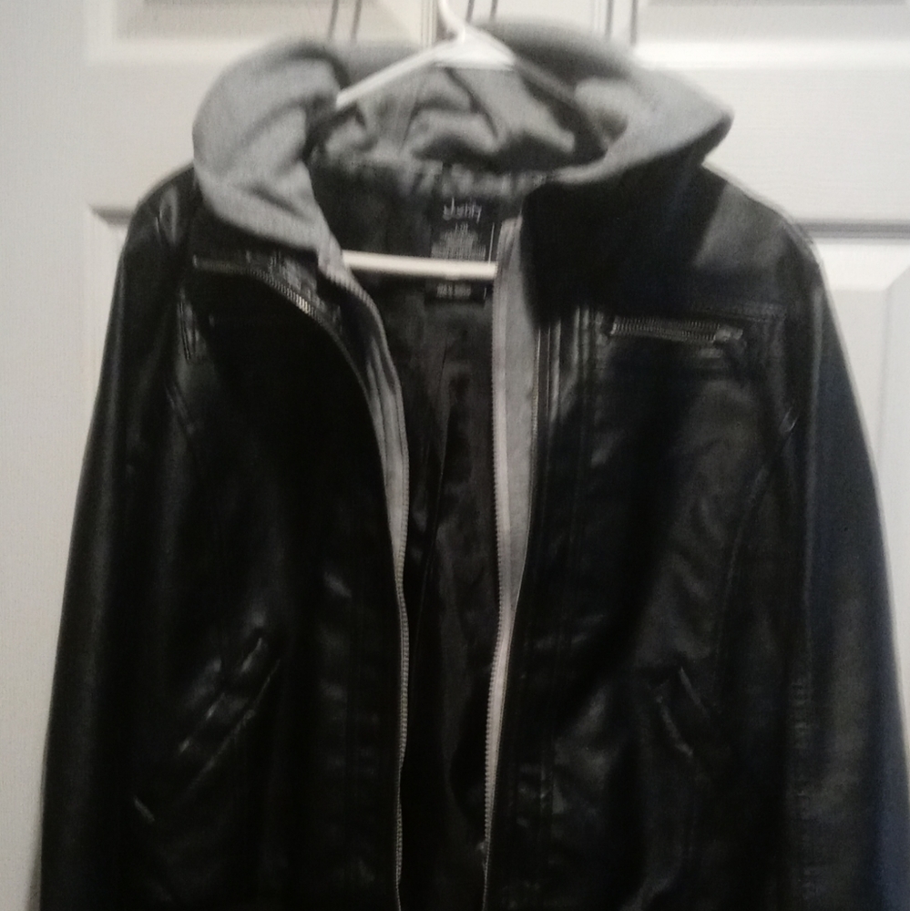 Justify leather jacket with hood